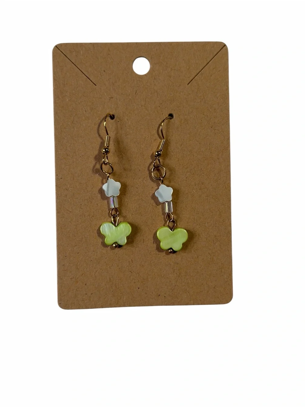 Gold Tone Green Butterfly Drop Earrings - Unbranded